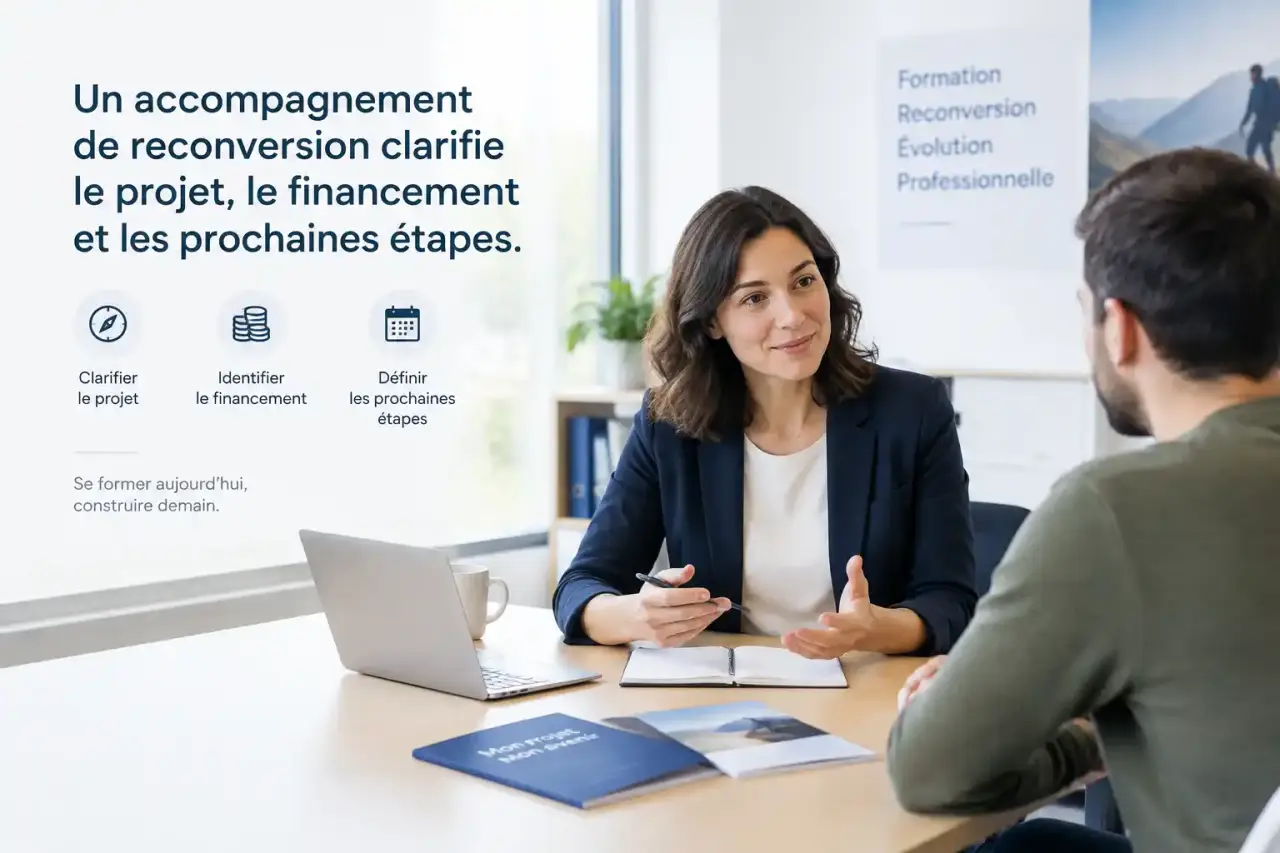 Un accompagnement de reconversion clarifie le projet, le financement et les prochaines étapes