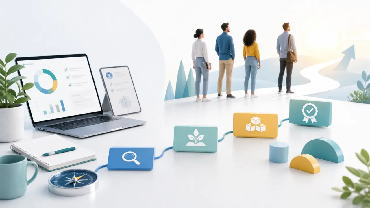 Professionnels en apprentissage dans une composition modulaire et épurée