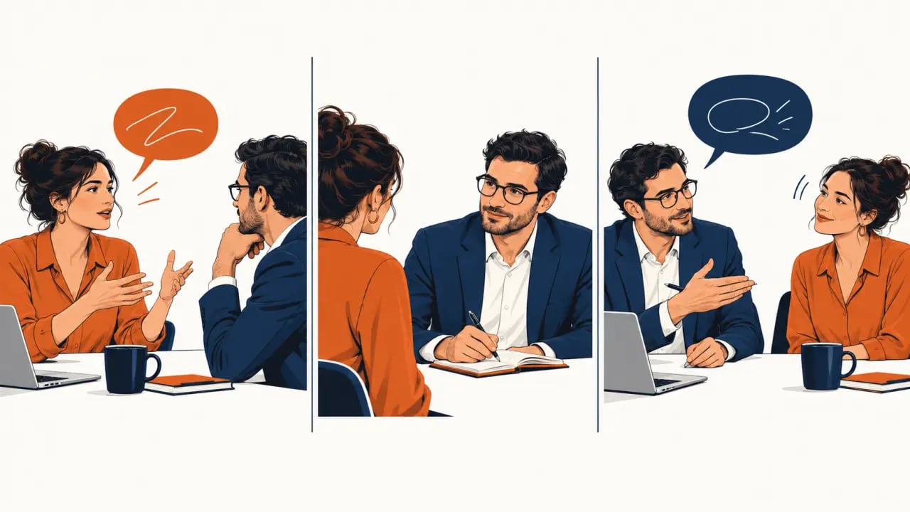 Exercice soft skills de reformulation et d'écoute active entre deux collègues